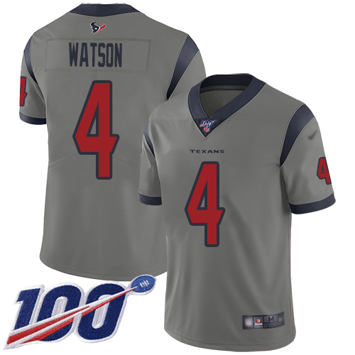 Houston Texans Limited Gray Men Deshaun Watson Jersey NFL Football #4 100th Season Inverted Legend
